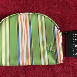 RALPH LAUREN striped green MAKE UP cosmetic BAG 7" c 6"‼️ MOTHER'S DAY GIFT 