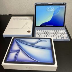 Apple iPad Air 11 inch with M3 chip, 256 GB + Case with backlit wireless Keypad + Screen Protector 