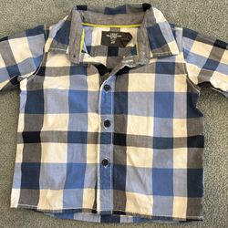 H&M Baby Boys Button Up Blue Plaid Shirt. Size 6-9 Months