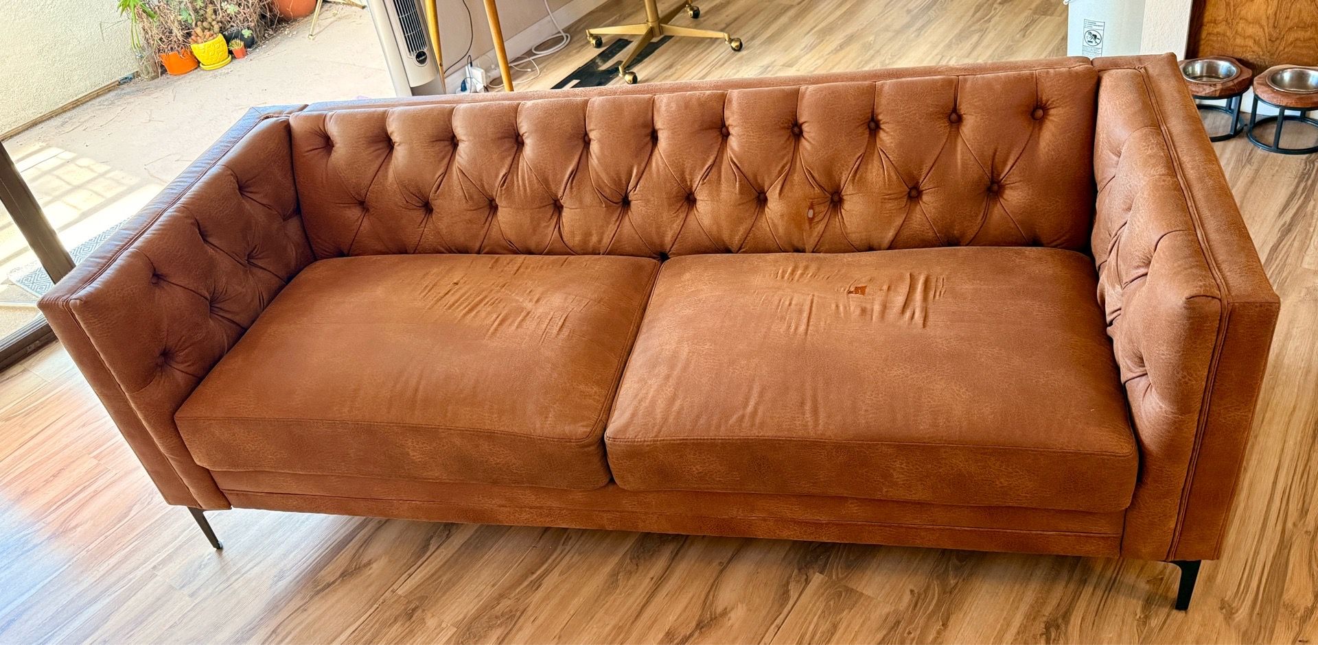 Brinna Upholstered Button-Tufted Sofa with Metal Legs