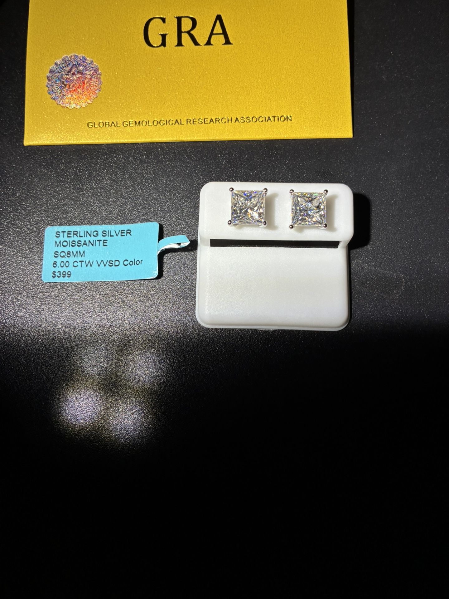 6 Carat Princess Cut Moissanite And Sterling Silver Earrings