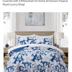 Bonlino Floral Bedding Quilt Set Bedspread - Blue Floral Quilt Lightweight Reversible Dyed Oversized Bed Spread Coverlet with 2 Pillowsham,