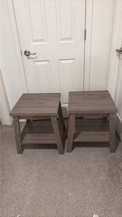 2 Gray Wood-Tone End Table with Bottom Shelf