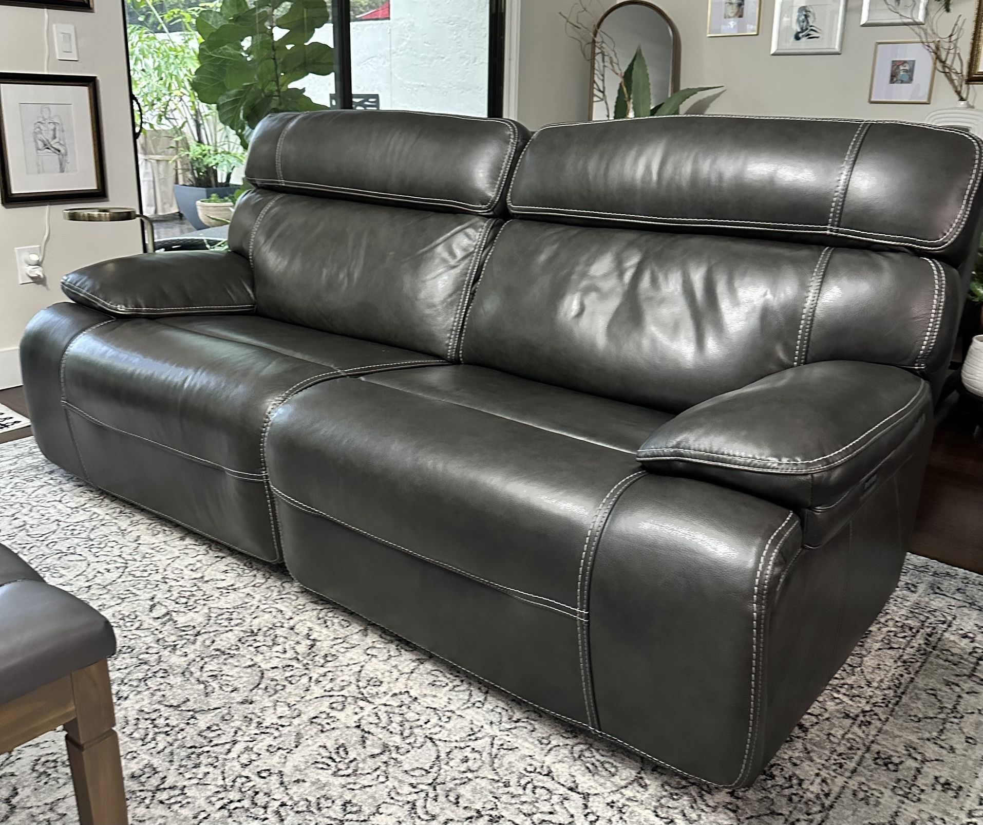 Charcoal Leather Recliner Couch Sofa 2 Power Recliner Head and Feet