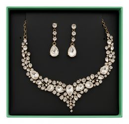 Elegant Teardrop Rhinestone Necklace & Earring Set – Slightly Oxidized – Gently Used