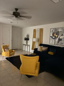 furniture, including dinette table and four barstools