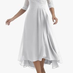 White Dress, Size 8, Tea Length