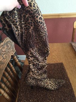 Cheetah fabric high heel boots