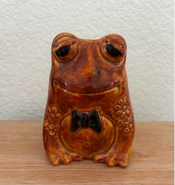 Very  Old Ceramic Frog Figurine (5”H) with Bow Tie