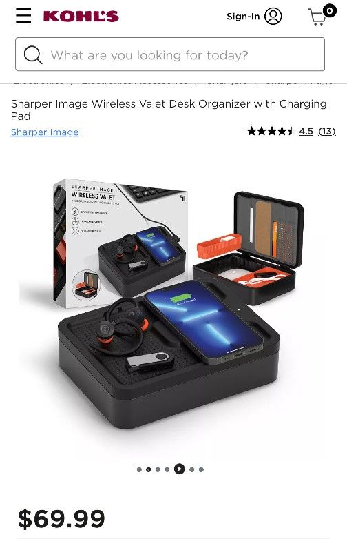 Sharper Image Wireless Valet Desk Organizer with Charging Pad
