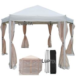 13 ft. x 13 ft. Light Grey Pop-Up Gazebo Tent Outdoor Canopy Hexagonal Canopies Gazebos with Storage Bag