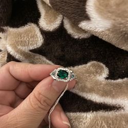 Real 925 Sterling Silver Emerald Wedding Ring Size 8