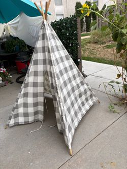 Kids Play Teepee Tent Gray Buffalo Check