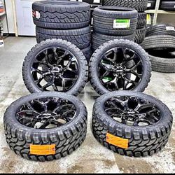 22x9 Snowflake Wheels Gloss Black 33x12.50R22 RDR M/T Tires-We Finance