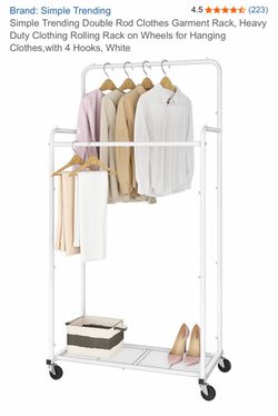 Simple Trending Double Rod Rolling Garment Rack White