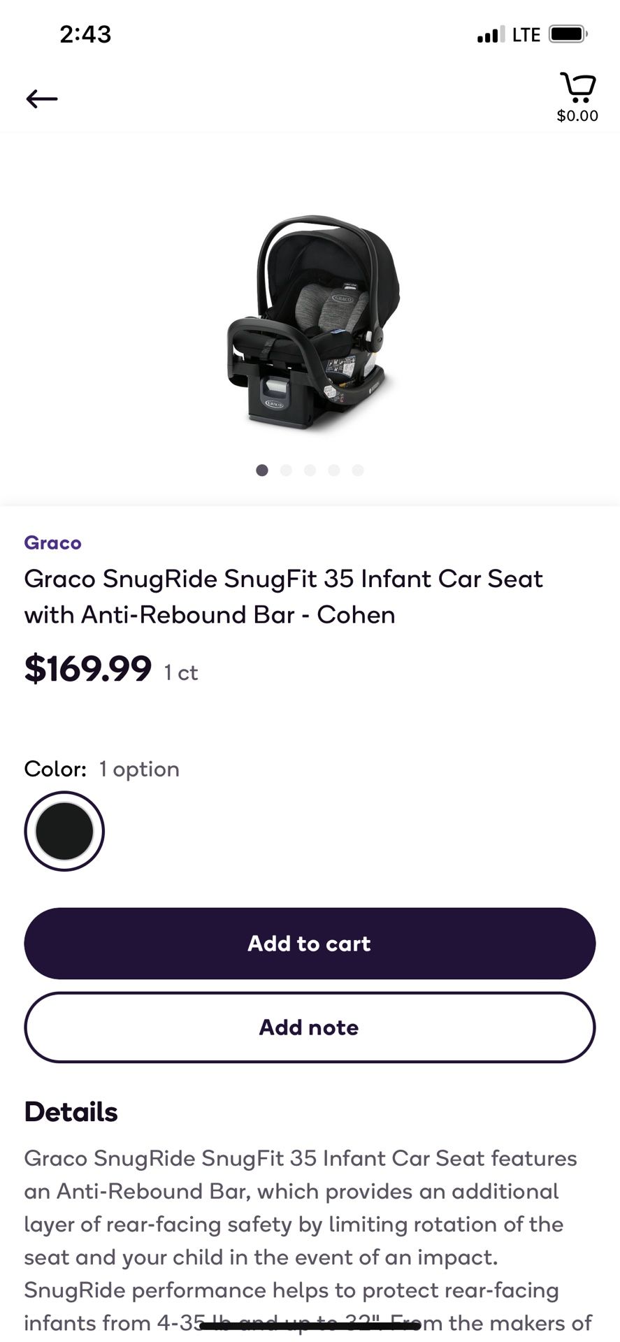 Graco Snugride 35 Infant Car seat 