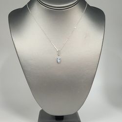 Sterling Silver Marquise Natural Blue Topaz Pendant Necklace 18"