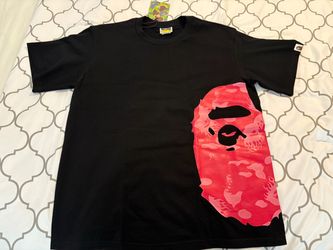 BAPE black/red camouflage t-shirt with pink camouflage ape head graphic, size M #streetwear #apehead