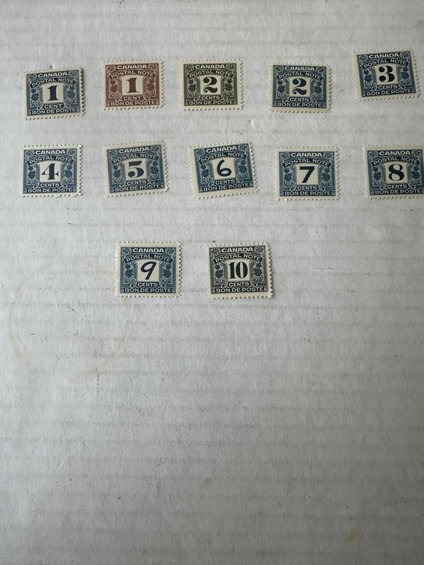 1932 Canada Postal Note Group Of 12 Mint Hinge Stamps