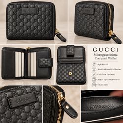 GUCCI Microguccissima 449395 Black Leather Compact Bifold French Wallet
