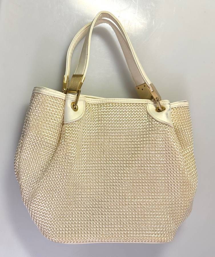 Mondani New York Retro Goldish Cream Satin Tread Handbag Purse