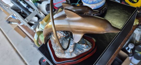 Bronze Dolphin Sculpture on Wave Base