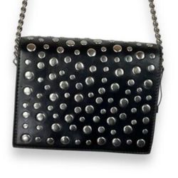Zara black leather silver studded crossbody flap purse 