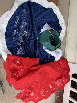 Christmas Tree Stand And Two Tree Skirts