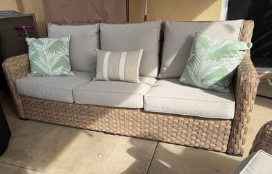 3 piece better homes and gardens Outdoor Wicker Patio Sofa with Cushions