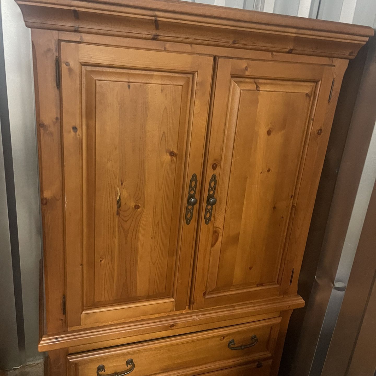 2 Solid Wood Oak Pieces. 1 Oak Armoire  And 1 Oak 6 3 Cabinet And 3 Drawer Entertainment/buffet. Make It Anything You Want. I Solid Wood Walnut Shoe C