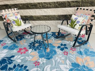 Brand New Outdoor Metal Ricking Chairs with New Pillows New Rug 6’9’ all 11 PCs. FREE DELIVERY
