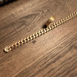 Gold Cuban Link And Ring Set 