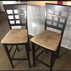 2 Dark Wood Bar Stool Height Chairs