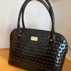 St. John Womens SJ Logo Handbag Black Patent Leather Tote Shoulder Bag Purse