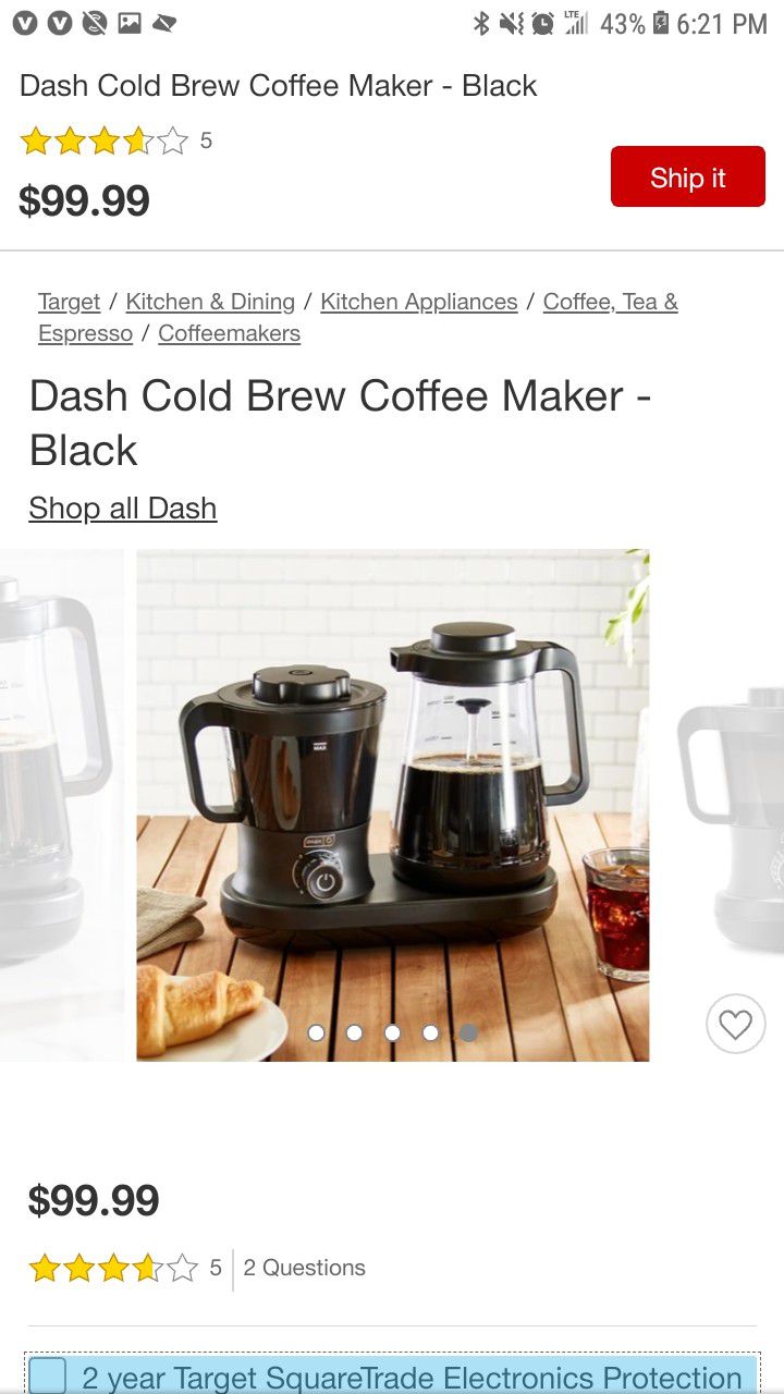 Dash Rapid Cold Brew Coffee maker $70 cash or $100 barter- Brand New in box