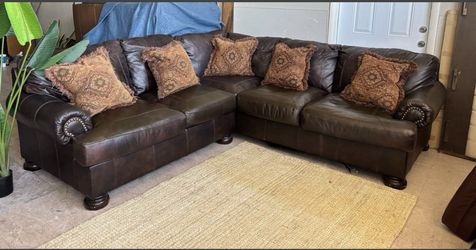 DARK BROWN GENUINE LEATHER SECTIONAL BY ASHLEY FURNITURE, DELIVERY AVAILABLE