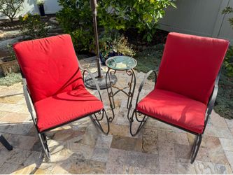 Patio Set. Cast Iron Rocking Chairs (2) & Table