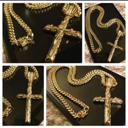 Gold Plated(30"/10MM)Miami Cuban w/Swarovski Cross