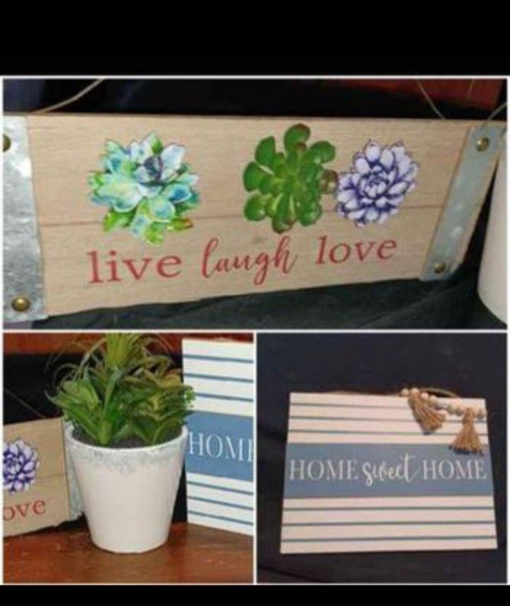 New 3pc Live,Laugh,Love Plaque,9" Succulent, Home Sweet Home Decor Sign. Take All 3pc For $5
