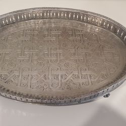 Vintage Silver Plated Moroccan Tea Tray