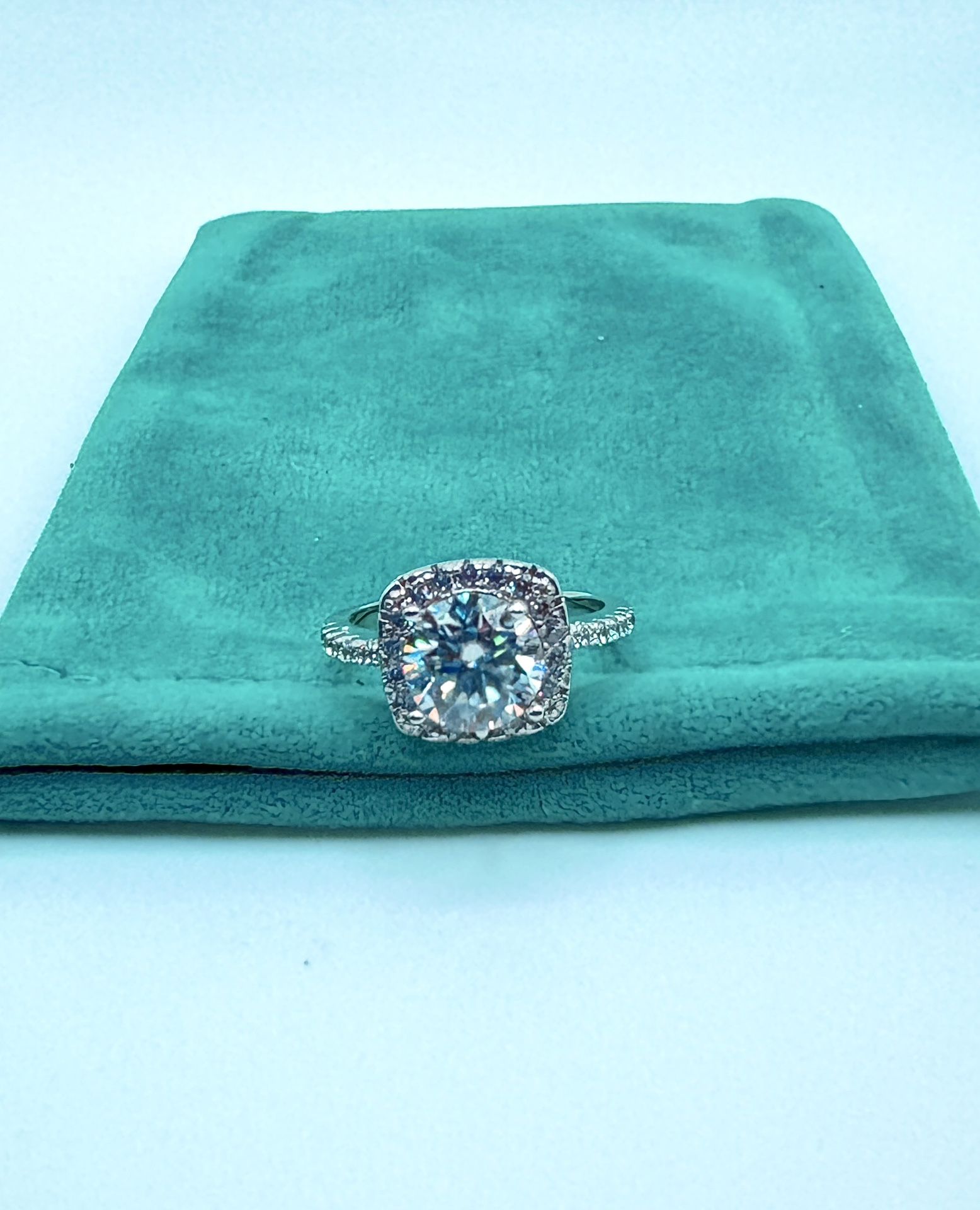 2ct Cushion Halo Moissanite Ring • Size 6 • 14K White Gold Plated