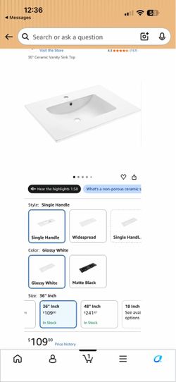 36” Ceramic Vanity Sink Top - White