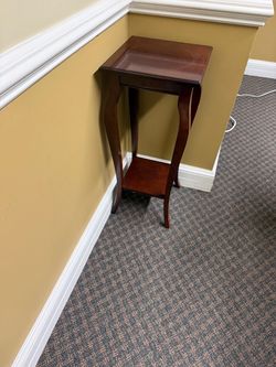 Cherry Wood Tall Plant Stand with Bottom Shelf