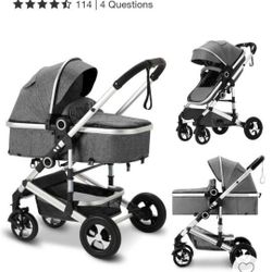 Kinder King Cozi 2 Convertible Baby Stroller, Folding High Landscape Infant Carriage, Adjustable Can