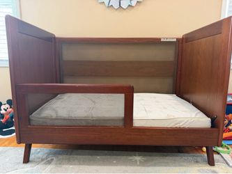 Midcentury Modern Style Cherry Toddler Bed with Sealy Mattress