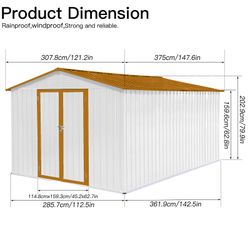 10x12 Ft Metal garden sheds outdoor storage sheds White+Yellow