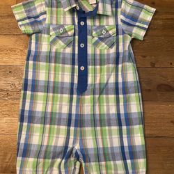 First Impressions 18 months Baby Boy Plaid Romper Jon Jon blue green