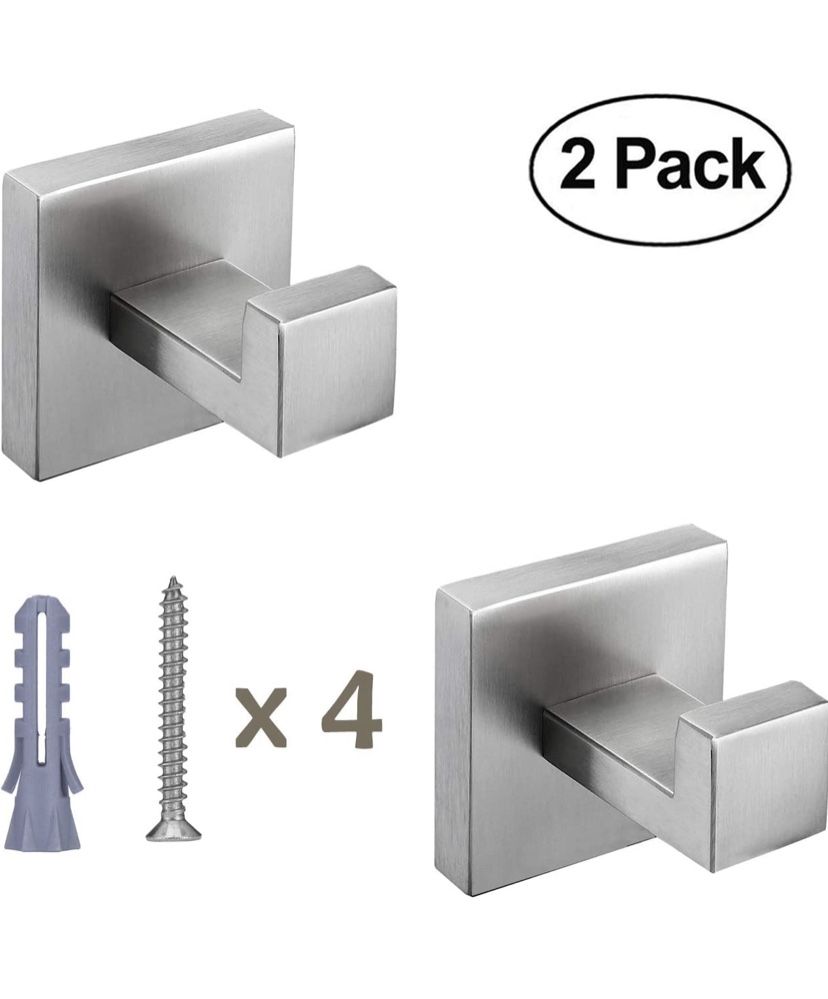 Nolimas Bathroom Towel Hook SUS304 Stainless Steel Square Clothes Coat Robe Hooks Cabinet Closet Door Sponges Hanger for Bath Kitchen Garage,Heavy Du