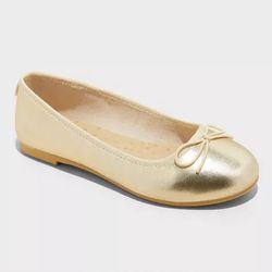 Cat&Jack Girls Gold Ballet Flats Slip On Shoes Bow Size 5