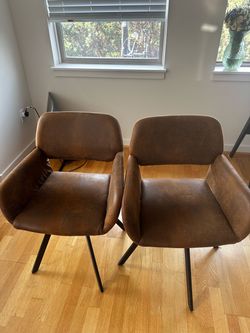 Swivel Dining/Accent Chairs (Set of 2) — Faux Leather, Like New